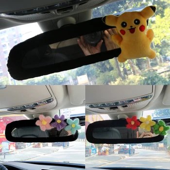 

New Cute Instagram rearview mirror cover cartoon Korean woman rearview mirror seat belt cover car interior accessories