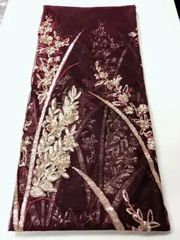 

High Quality 5yards wine Color French Tulle Lace Fabrics With sequins For African Parties FJU22