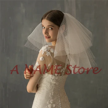 

4 Layers Short White Ivory Bridal Wedding Veils Mini Simple Tulle Net Veil with combe for Brides Voiles de Mariage Velo de novia