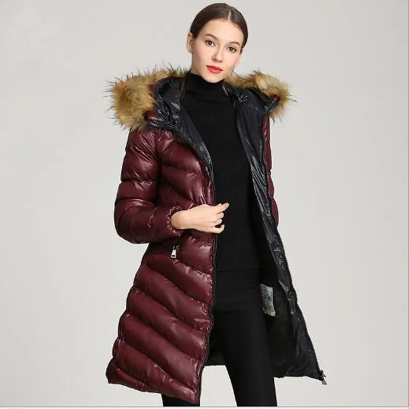 

2019 New long Waterproof ladies Cotton Coat bright Coat Europe and the United States over the knee Large Size warm Winter Jacket