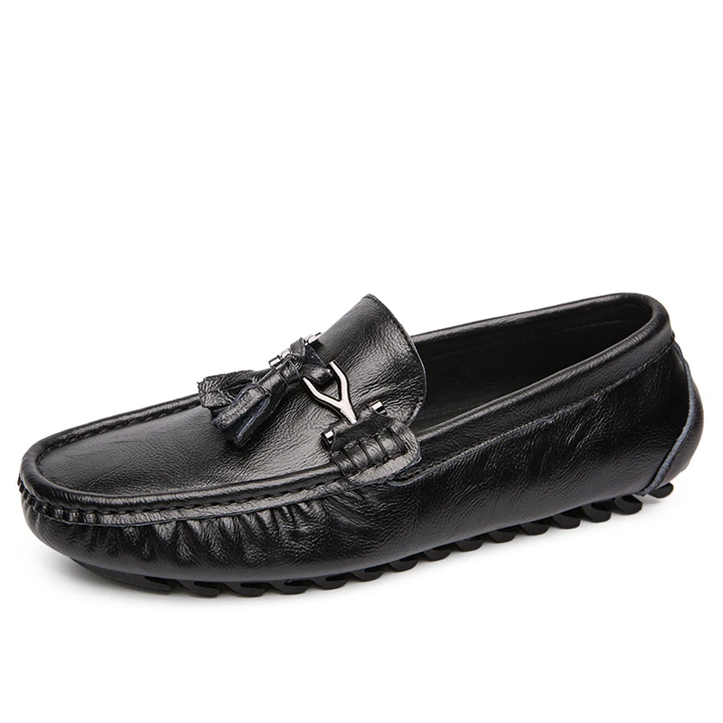 ALCUBIEREE/Брендовые мужские модные лоферы; удобные мокасины из натуральной кожи; повседневная обувь для вождения без застежки; уличная прогулочная обувь - Цвет: Black 1