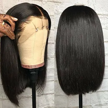 

15Inch Short Bob Front Wig Black Straight Hair Artificial non-human hair Resistant Fashion Style Human Hair Wigs Mid-length Wigs