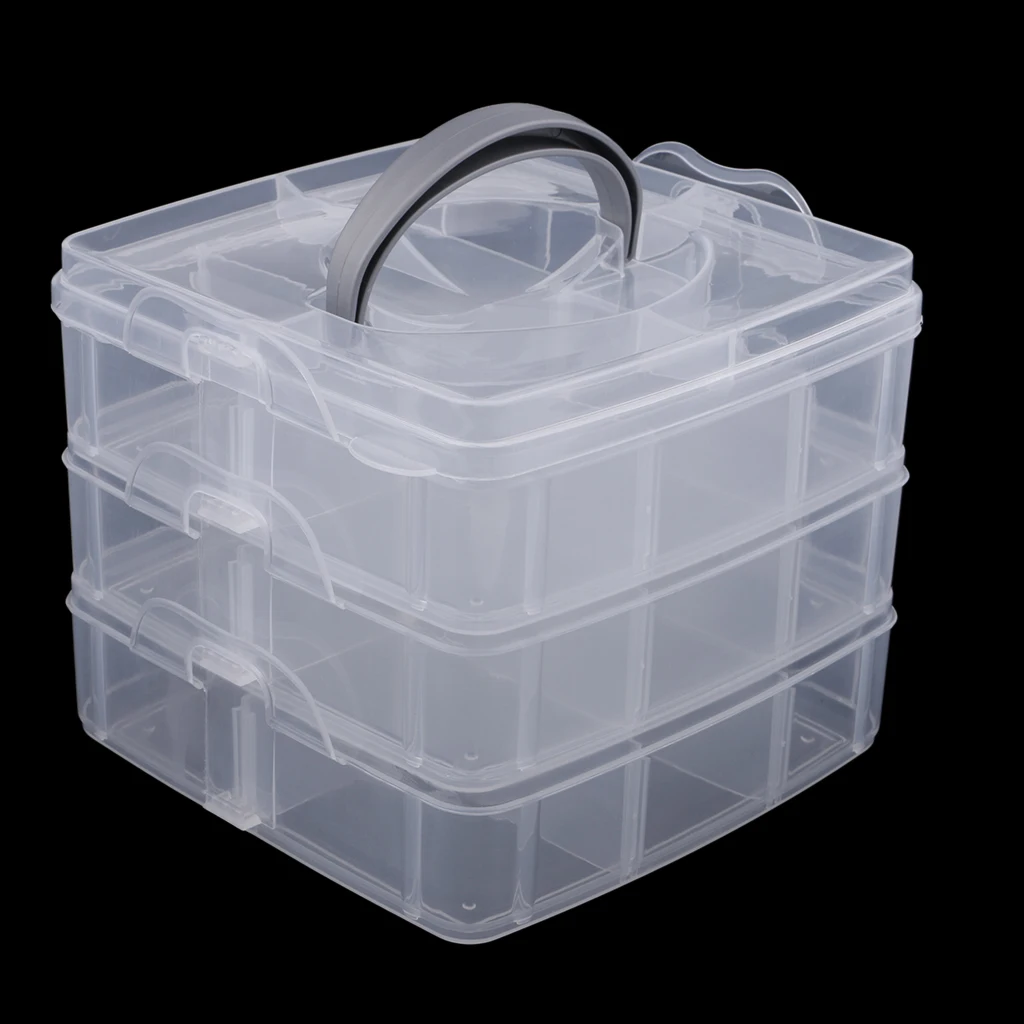 3 Tier Plastic Clear Jewelry Beads Organizer Box Storage Container Home Sewing Thread Craft Tools Case