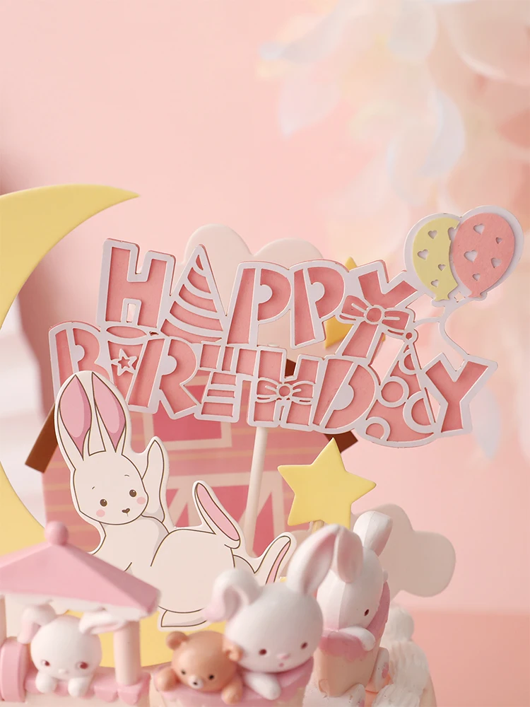 Bunny Train Baby Decoration Happy Birthday Rabbit Moon Cake Topper for Children Kid Party Baking Supplies Lovely Gifts party decorations birthday party supplies cake topper cake decorations cake toppers cake baking tools gold leaf cake decorations