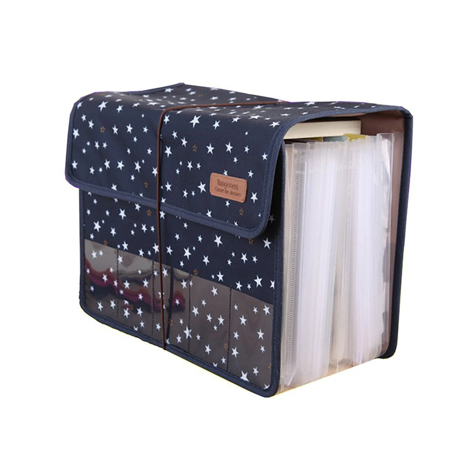 Z-Special Fashion Portable Expandable Accordion 13 Pockets File Folders with Handle A4 Letter Size Expandable Zip File Oxford Expanding Document Briefcase with Transparent Card Slot