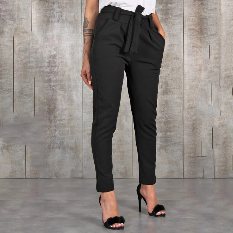 GAOKE Stylish Pant Pockets Fashion Basic Bandage Knitted Women High Waist Slim Streetwear Capris Female Chiffon Casual Pants GAOKE Stylish Pant Pockets Fashion Basic Bandage Knitted Women High Waist Slim Streetwear Capris Female Chiffon Casual Pants
