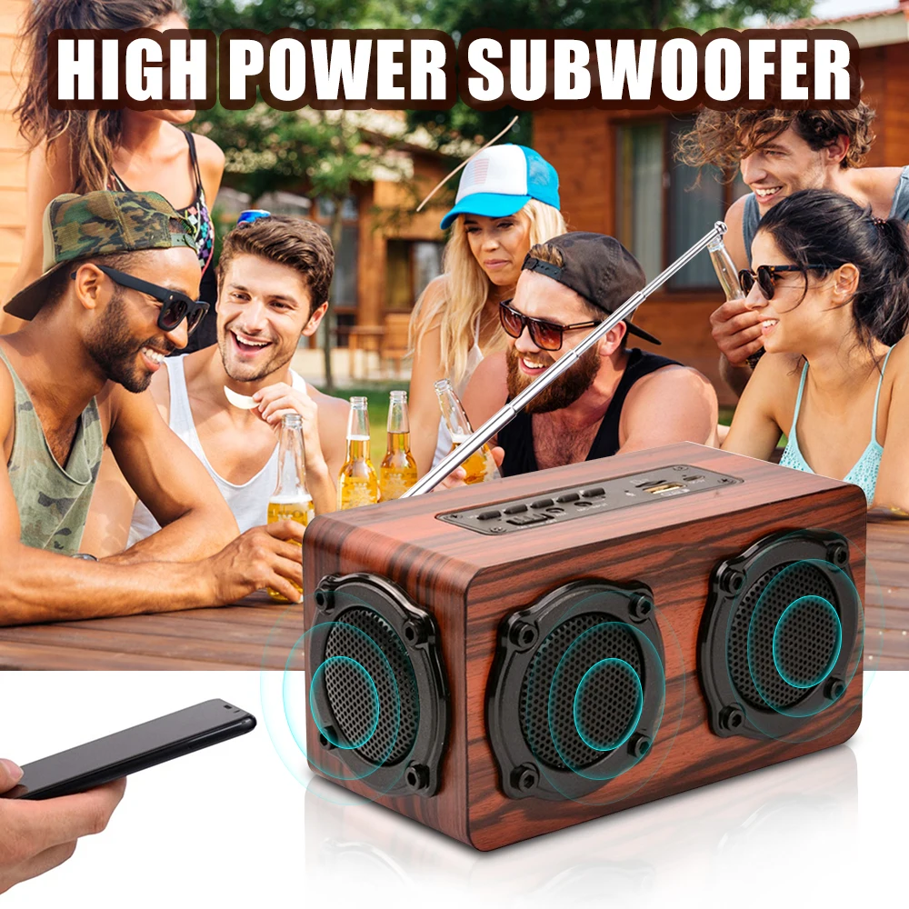 Bluetooth Speaker Wooden Portable Wireless Bass Stereo Speaker SD Card Retro FM Radio TF AUX Portable Outdoor Speakers For Phone