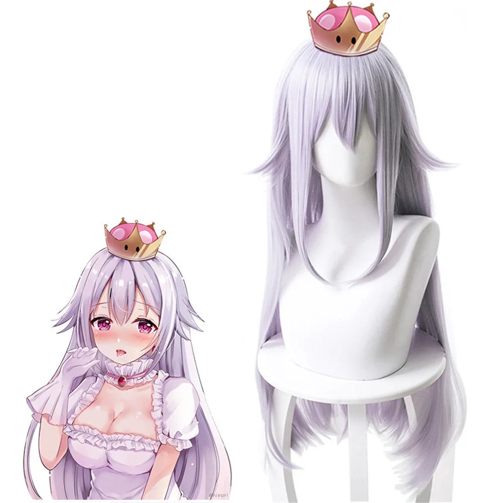 

Game Super Mario Bros Brothers Boosette Cosplay Wig 80cm Light Gray Purple Hair Women Cosplay Props Synthetic Hair