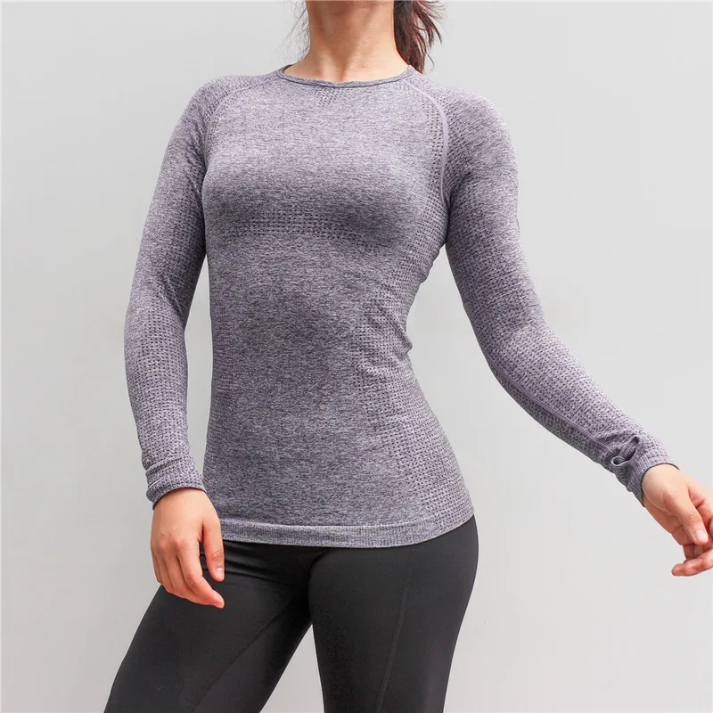 Женские рубашки для йоги, с длинным рукавом, бесшовное для тренировки, укороченные топы, Nepoagym, майка для фитнеса, женская тонкая одежда, быстросохнущая, высокая эластичность, Топ - Цвет: purple