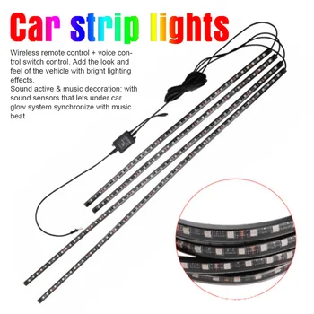 

4pcs Atmosphere Lamp Flexible Strip Accessories Chassis Remote Control Sound Active Car Underglow Light Universal Decorative