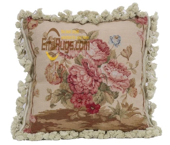 

elegant needlepoint cushion big hand embroidered 10k mesh rose handmade vintage luxury villa-style home y8404 18x18 gc165neeyg8