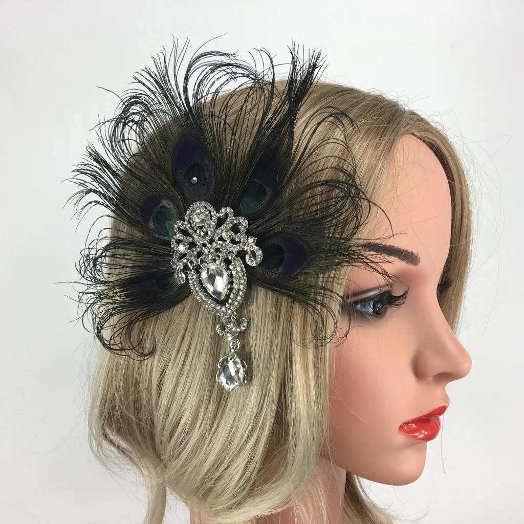Женские винтажные 1920s для модницы, перьевая головной убор заколка для волос Свадебные