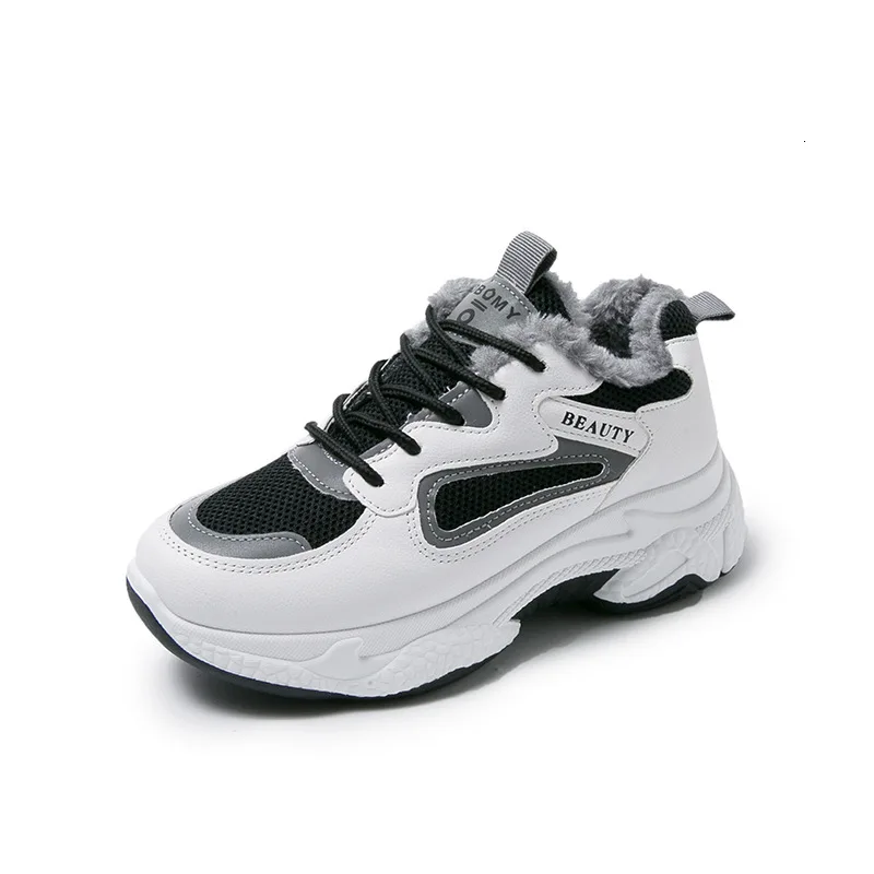 

Winter Sneakers Women Chunky Vulcanized Shoes Keep Warm Ladies Casual Platform Thick Soled Leather Heavy-bottomed Plush Student