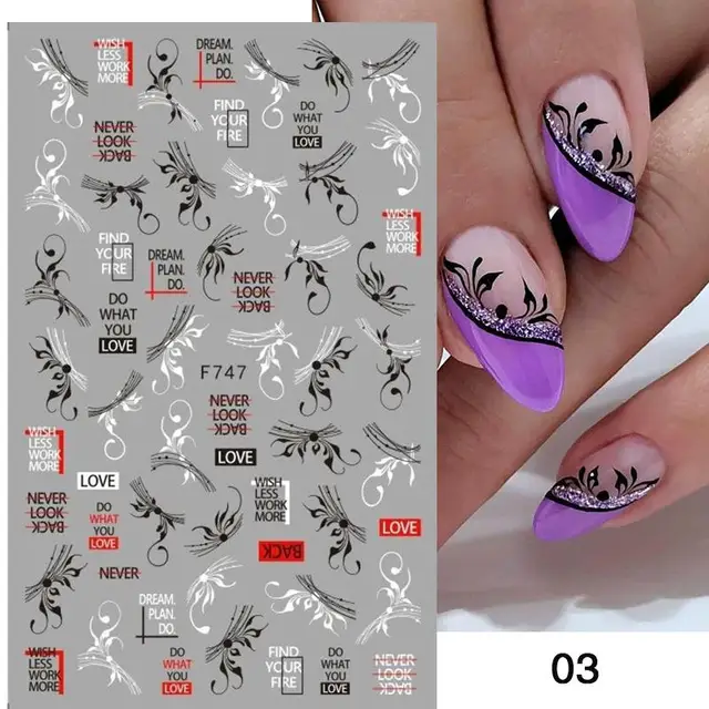 1PC Heart Love Design 3D Nail Sticker English Letter stickers Face Pattern Trasnfer Sliders Valentine's Day Nail Art Decoration 3d-F747