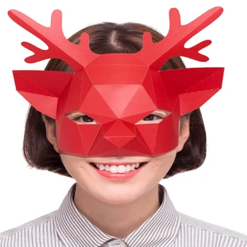

3D half face paper model Deer Animal Costume Cosplay DIY Paper Model Mask Christmas Halloween Prom Party Gift