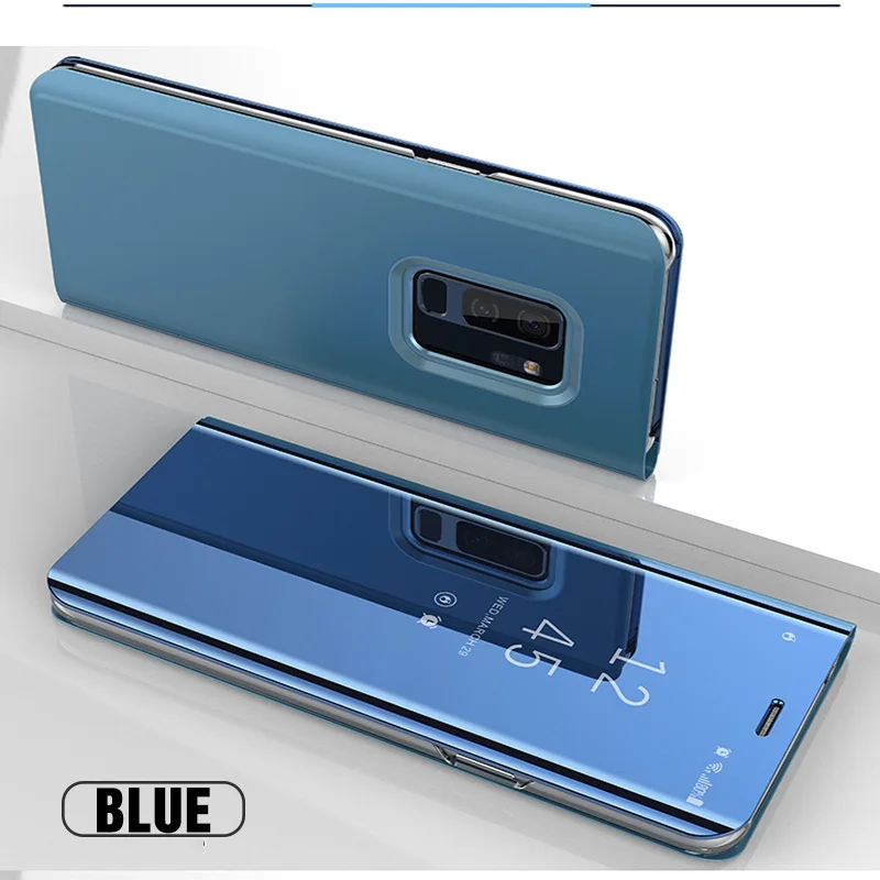 Зеркальный флип-чехол для телефона для Samsung Galaxy S8 S9 Plus Note 9 8 чехол Clear View на S7 S6 край A10 A20 A30 A40 A50 A70 крышка - Цвет: Blue