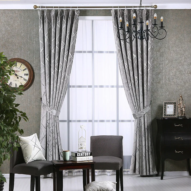

Hot selling Chenille Silver Jacquard Blackout Curtains for Living Room Hook Curtain for Bedroom Window Blind American Drape