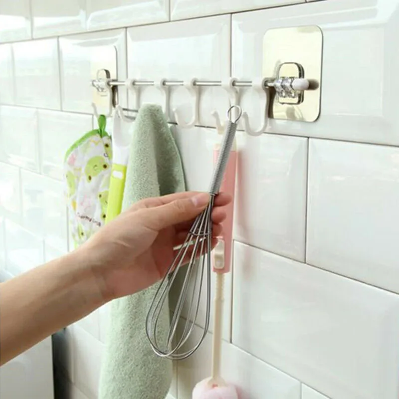 6 крючков самоклеющийся держатель для кухонных полотенец фирмы повесить для хранения Вешалка-органайзер без сверления Ванная комната двери прощания с едой