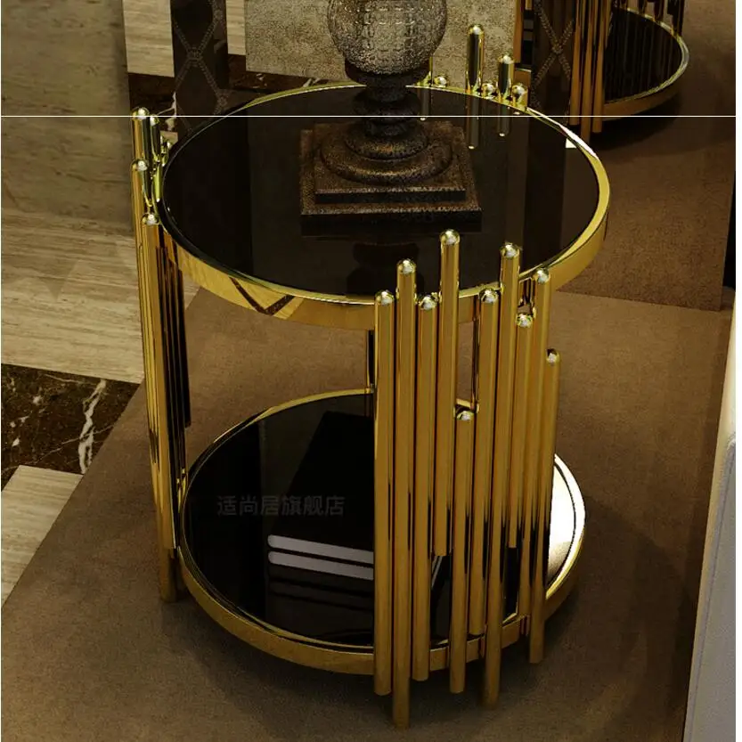 Минималистский свет роскошный золотой угловой диван из нержавеющей стали несколько слоев современного минималистичного закаленного стеклянный Столик Маленький КОФ