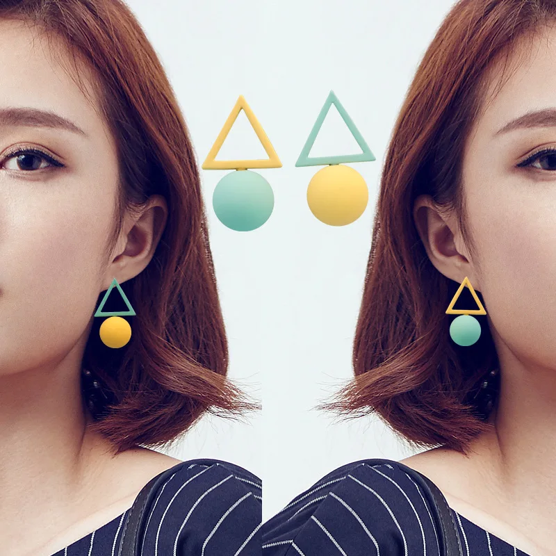 

and American simple Triangle Earrings female Korean temperament personality long versatile Earrings asymmetric Earrings