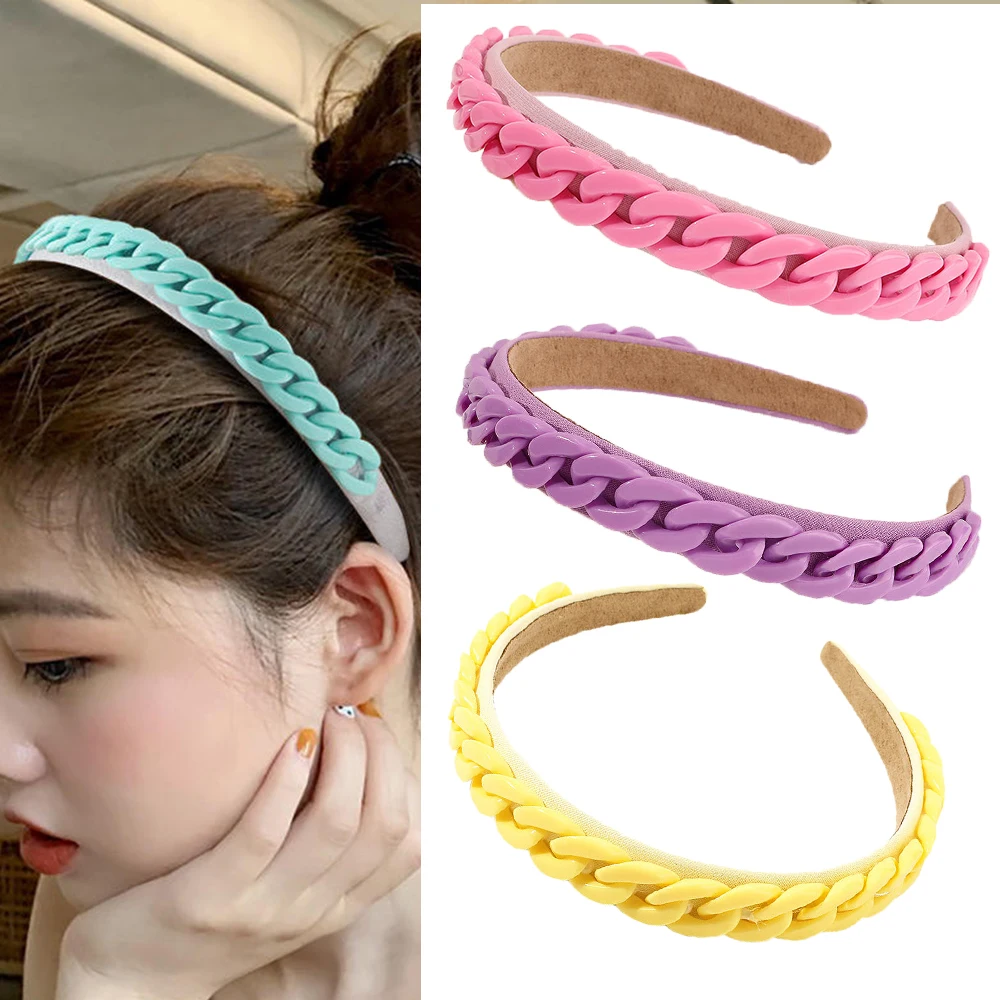 Chain Hairband Women Chained Headband Candy Color Reactions for Girls Inspired Hair Hoop |