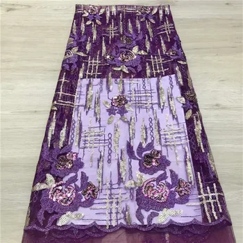 

Luxury purple velvet lace fabrics clothing latest Nigerian French tulle lace sequins high quality African sequins lace fabrics