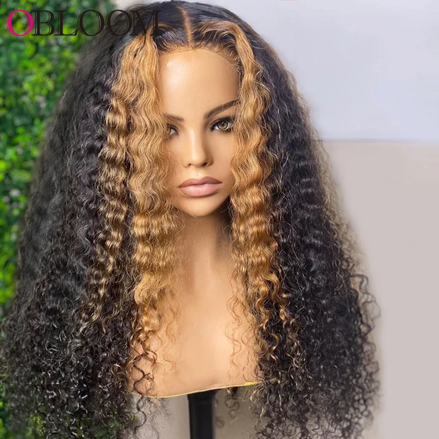 28 in Highlight Ombre Deep Wave Lace Frontal Wig Water Wave Human Hair Wigs Preplucked Brazilian Hair Wigs For Women Baby Hair Highlight Wig