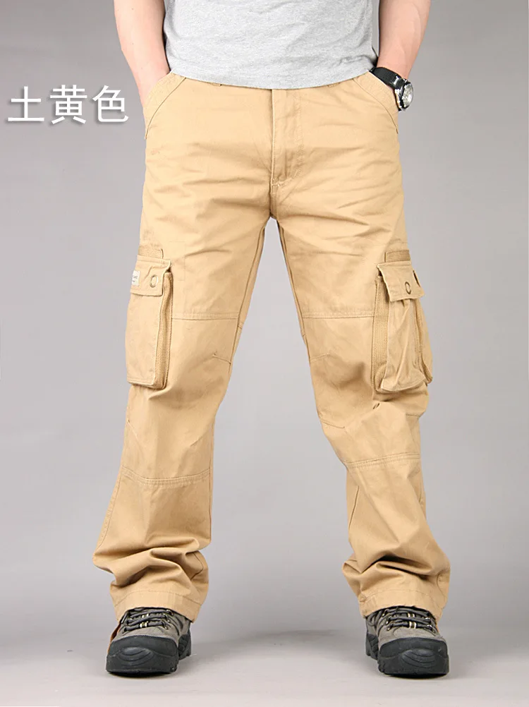 Мужские брюки карго мужские повседневные многокарманный военный большой размер 40 мужские брюки, тактические брюки, армейские прямые брюки длинные брюки - Цвет: Цвет: желтый