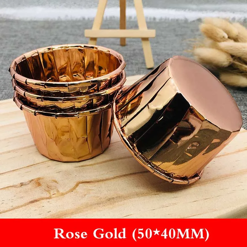 rose gold 10 шт. Золотой Серебряный торт Кондитерская бумага для маффинов чашки Алюминиевая Фольга инструменты для украшения торта чашка обертка для кексов для свадебной вечеринки C2662 - Цвет: rose gold