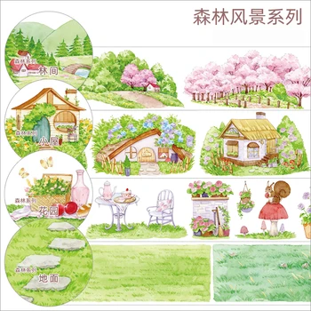 

Cute Forest Girl/Plant Leave Washi Tape Kawaii Fairy Tale Cabin Masking Tape Flower Deco Tape For Sticker Scrapbooking papeleria