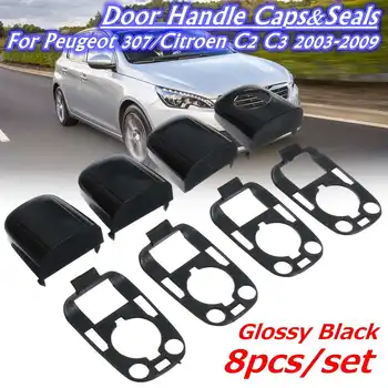 

Gloss Black Left & Right Door Handle Lock Cover Cap Case Trim With Gasket w/ Seals For Peugeot 307 for Citroen C2 C3 2003-2009
