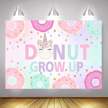 

Donut Grow up Children Birthday Party Photo Background Decoration for Photo Shoot Sweet Newborn Little Unicorn Portrait Backdrop