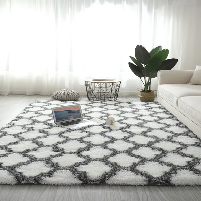 Fluffy Fur Tie Dye Carpets For Bedroom Decor Modernas Home Floor Large Hand Washable Nordica Living Room Soft White Shaggy Rug | Дом и сад
