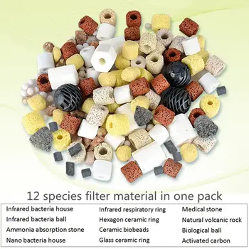 

12 in 1 Aquarium Filter Media Activated Carbon Ceramic Rings Bio Ball Filter Media with Filter Net Bag Fish Tank Filter Materiel