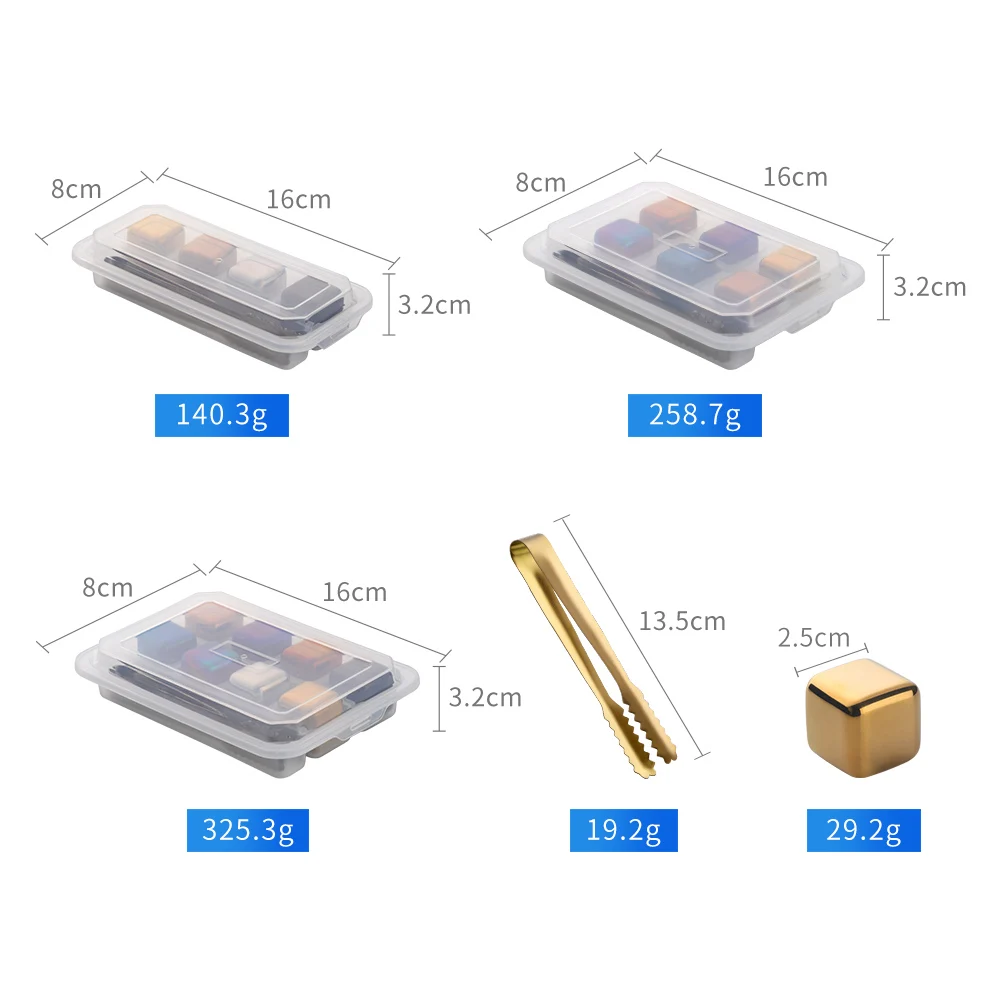 4/6/8PCS Reusable Whisky Stones Ice Cubes Set Food Grade Stainless Steel Wine Cooling Cube Chilling Rock Party Bar Tool Gift