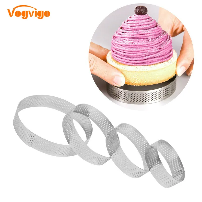 

1*Cake Ring 6/7/8/10CM Round Perforated Breathable Mousse Cake Ring Stainless Steel Cake Ring Cake Tool, Breathable Cake Ring
