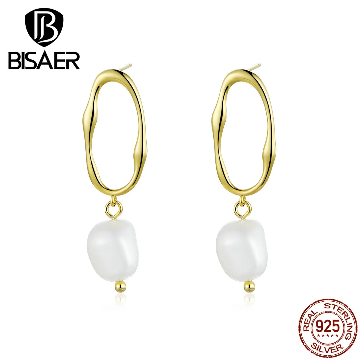 Элегантные серьги, BISAER, подлинные, 925 пробы, серебряные, свадебные, Пресноводный Жемчуг, женские серьги-гвоздики, Винтажные Ювелирные изделия ECE793