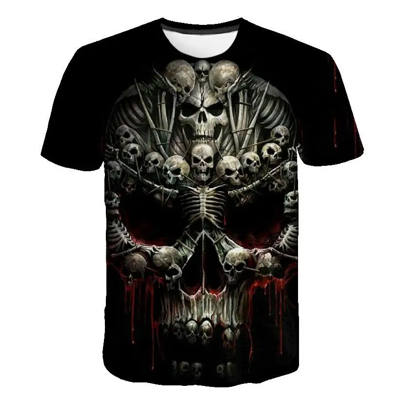 

summer brand men's T-shirt male Harajuku short-sleeved heavy metal T-shirt casual style skull 3D men's men's T-shirt