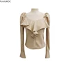 Ruffled Tops And Blouses Autumn Fall Basic Wear Flare Sleeve Chic Korean Fashion Shirts Black Off Shoulder Women Top Blusas 6