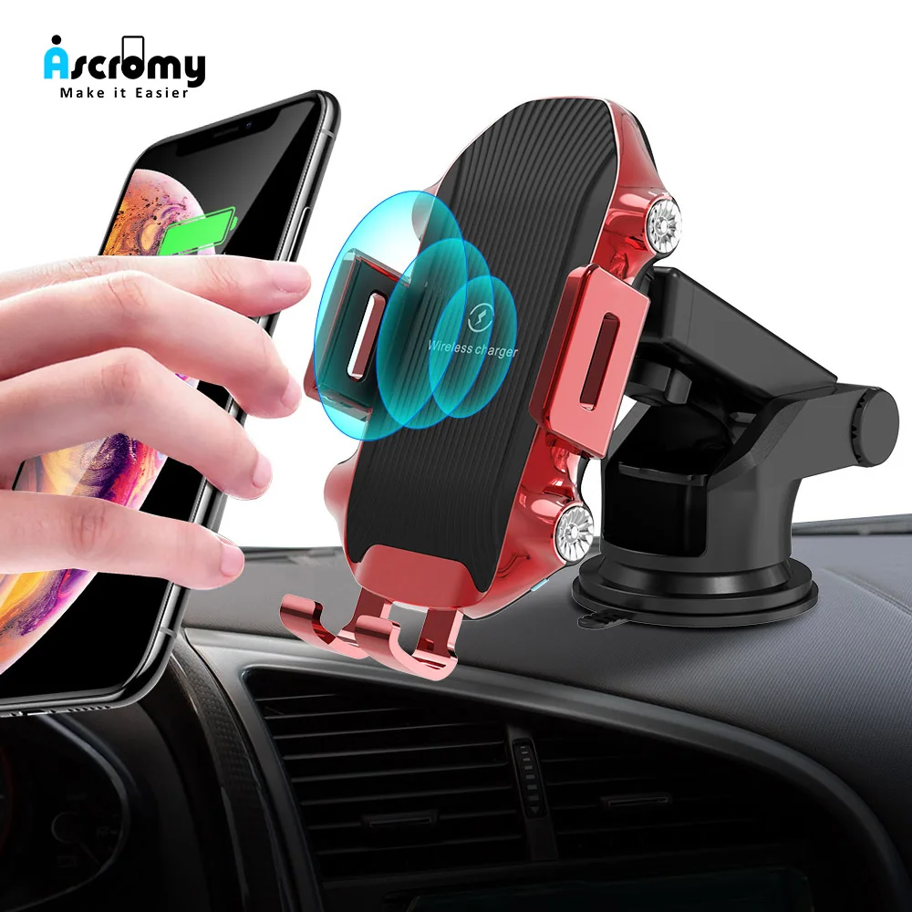 

Qi Wireless Car Charger Mount Phone Holder For Samsung Note 10 Huawei iPhone Xr Xiaomi Automatic Clamping Induction Fast Charge