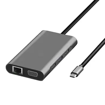 

10 in 1 Multiport Type C To USB-C 4K HDMI Adapter USB 3.0 Cable Hub for Macbook USB3.03+HDMI 4K+TF+SD+RJ45