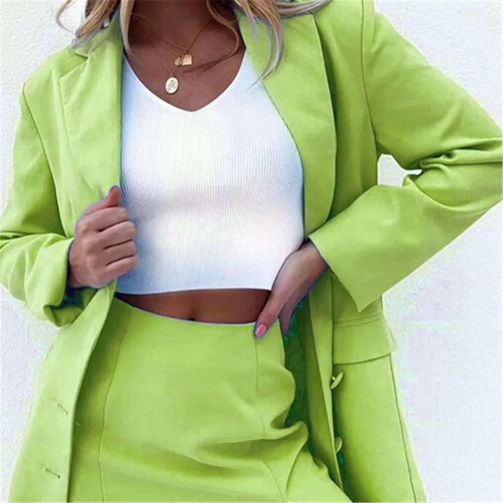 2019 модная женская одежда с длинным рукавом однотонный Тонкий деловой костюм на