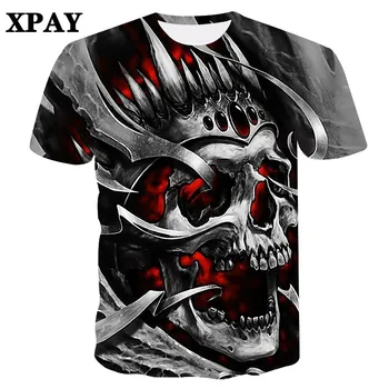

Men's Summer Hot Skull Short Sleeve T-Shirt Breathable Polyester Fabric 3D HD Flame Skull Hip Hop Youth O-neck T-Shirt S-4XL