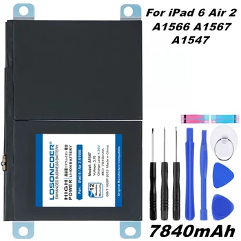 

LOSONCOER 7840mAh A1547 Battery For Apple iPad 6 Air 2 A1566 A1567 High Capacity Lithium Polymer Bateria + Free Tools