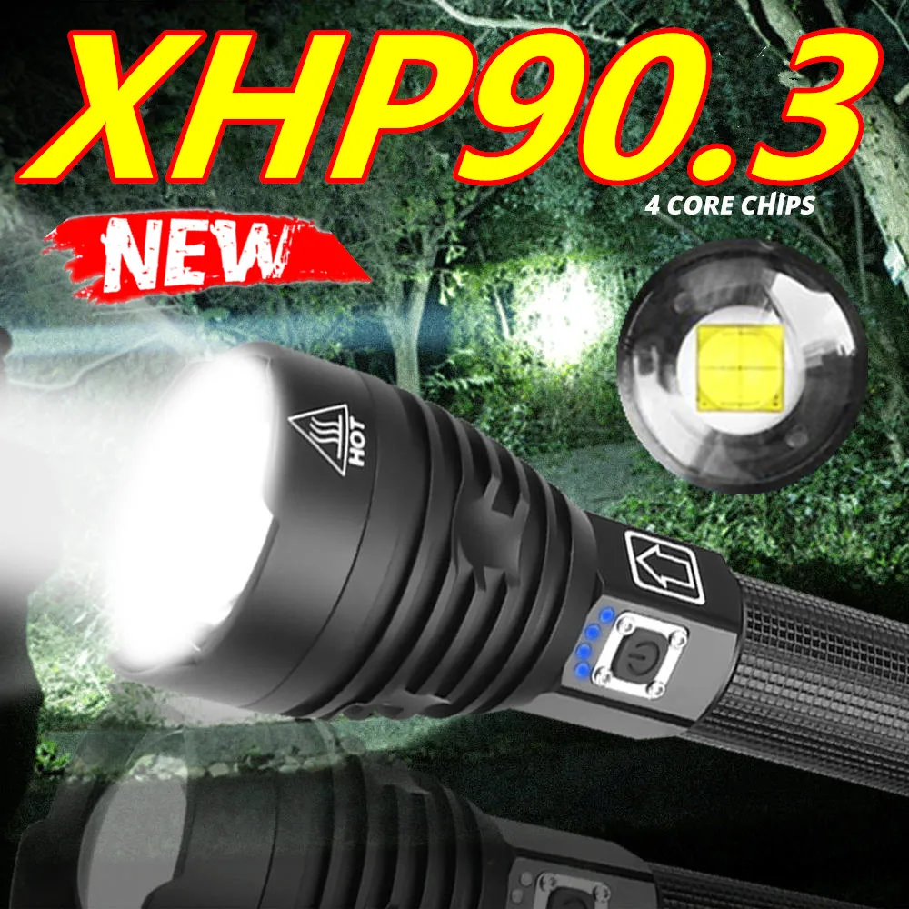 

Highest lumen Most Powerful XHP90.3 long-range XHP70.2 Flashlight LED Tactical Zoom Torch light Use 26650 battery drop shipping