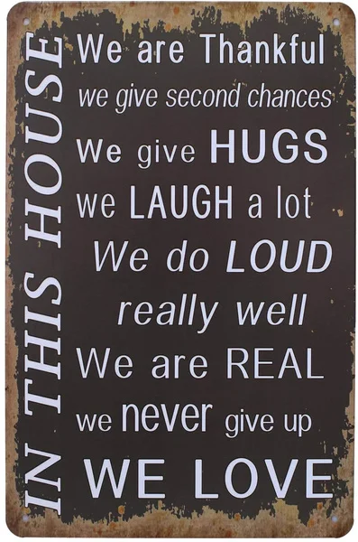 

In This House We Are Thankful Give Hugs Laugh Never Give Up We Love, Vintage Tin Sign Metal Wall Plaque, Art Poster Home Decor