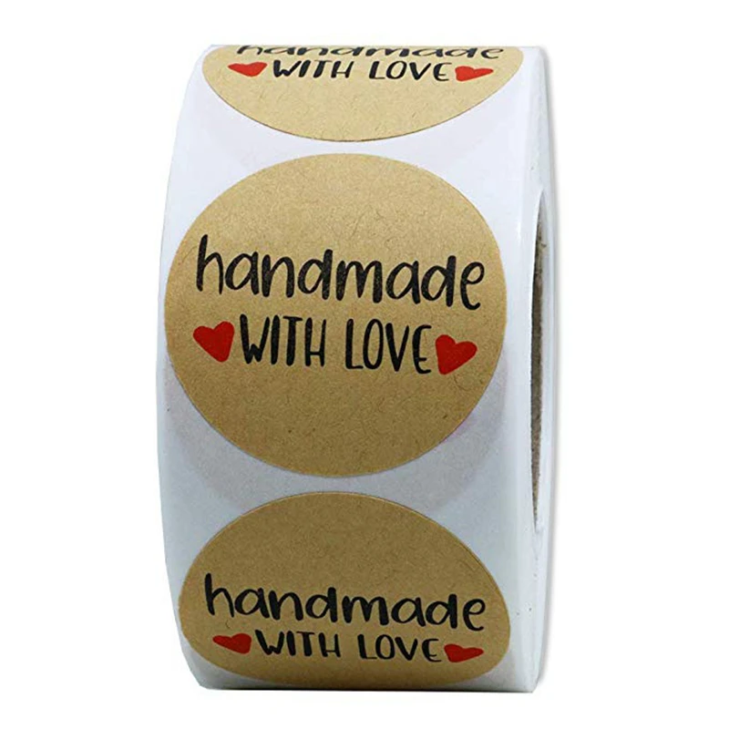 

500 шт./рулон, круглые наклейки с надписью «Handmade with Love»