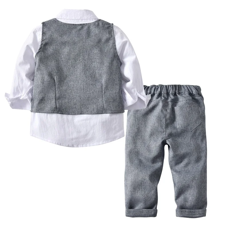 Boys Winter vest+white shirt+suit pants+bow tie 4pcs Children clothes sets Gentleman's Suit Casual Outfit Kids Clothing Suits image_1