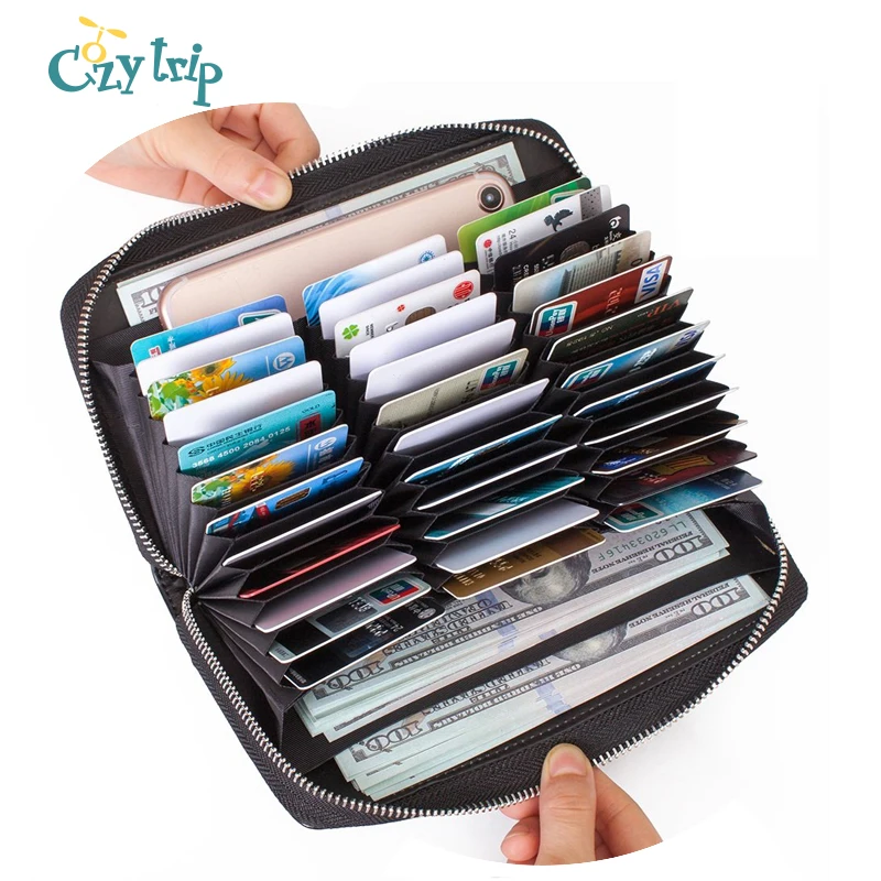 

Genuine Leather Credit Card Wallet Huge Capacity Purse Rfid Blocking Secure 36 Card Slots Zipper Holder