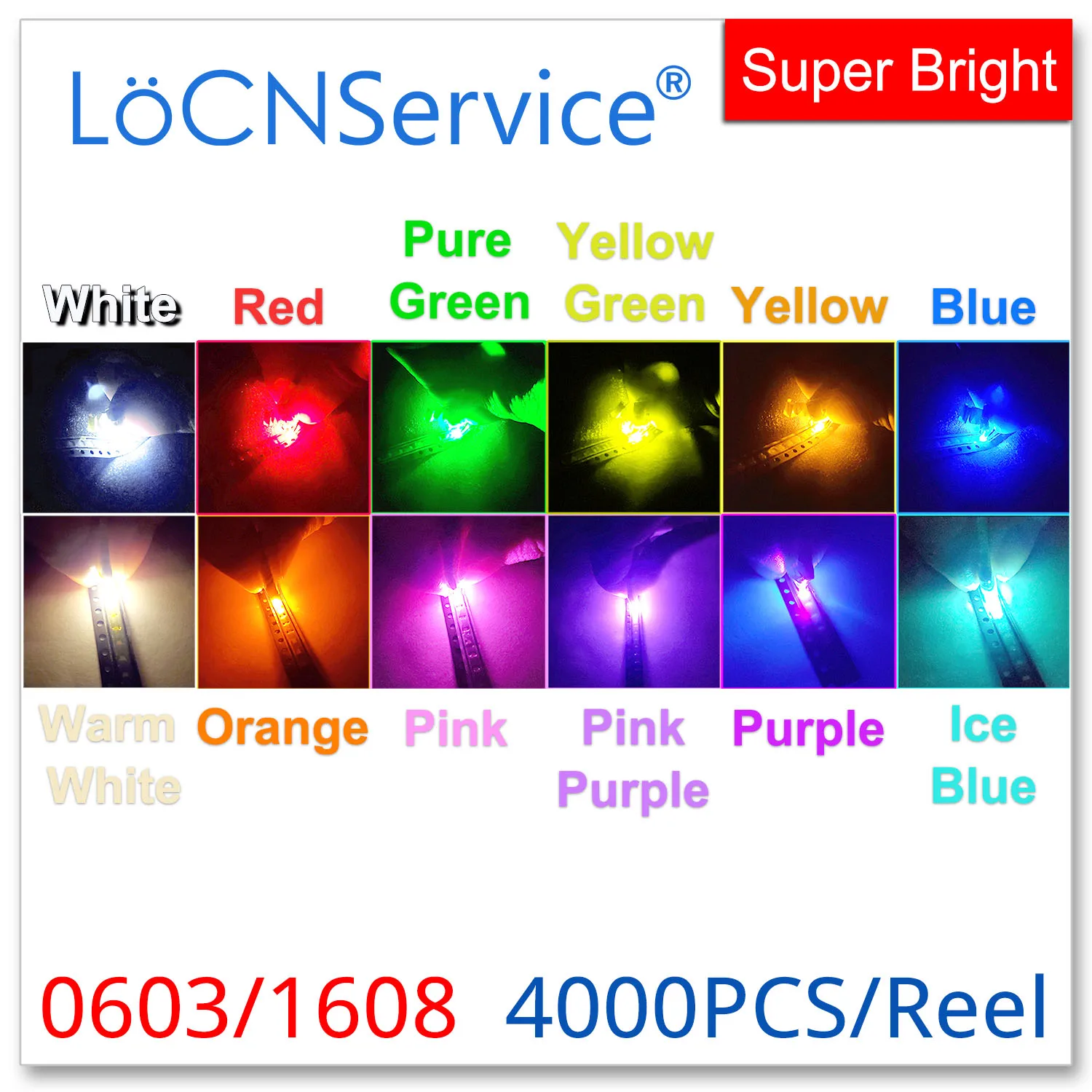 LoCNService 0603 1608 SMD LED 4000 шт красный оранжевый желтый зеленый нефритовый Lce синий белый